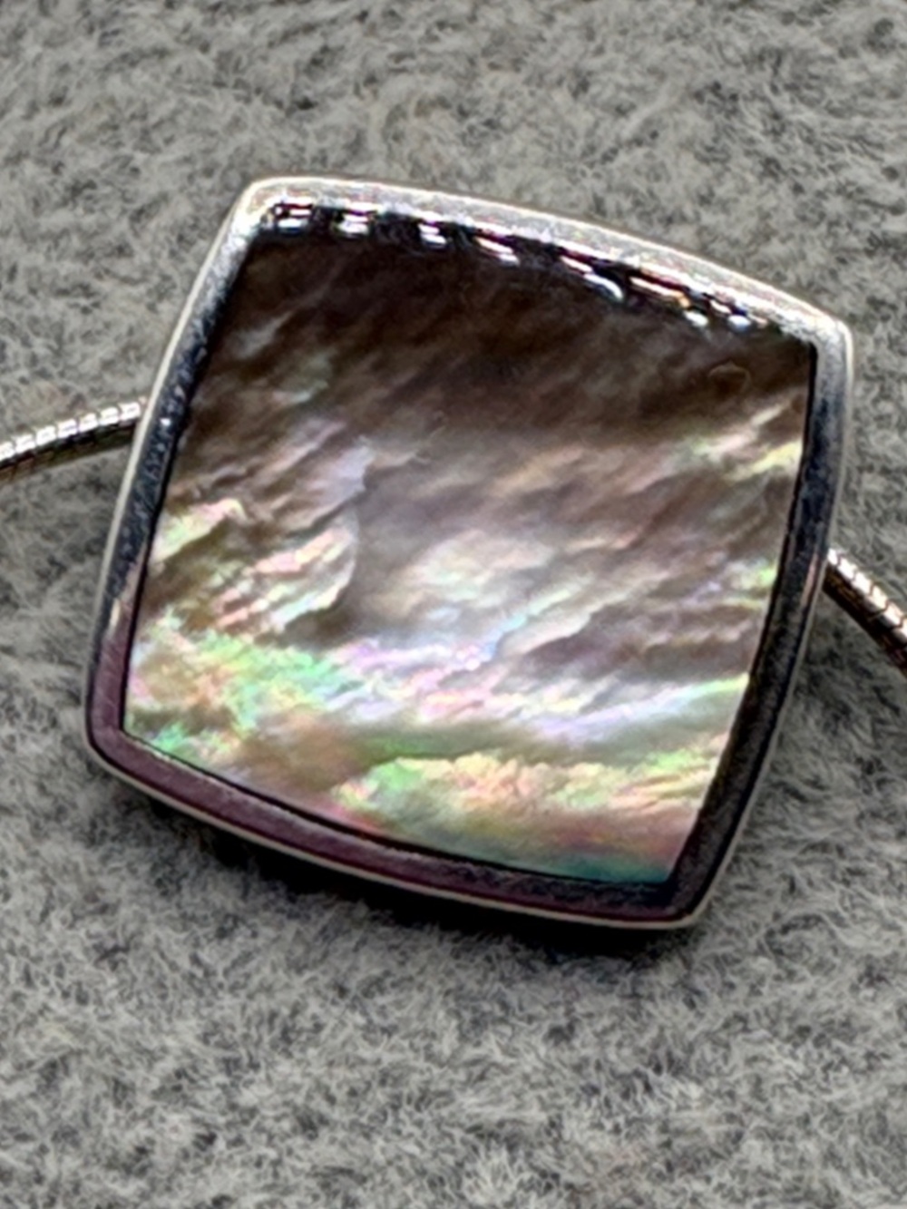 Boma  Abalone Square Pendant Necklace Silver Italian 925 Sterling Snake Chain